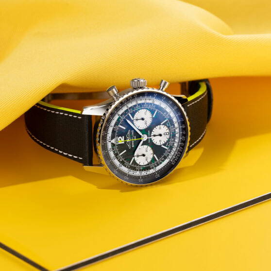 Breitling x Aston Martin Aramco Formula One. Photo retrieved from The Book For Men, courtesy of Breitling.