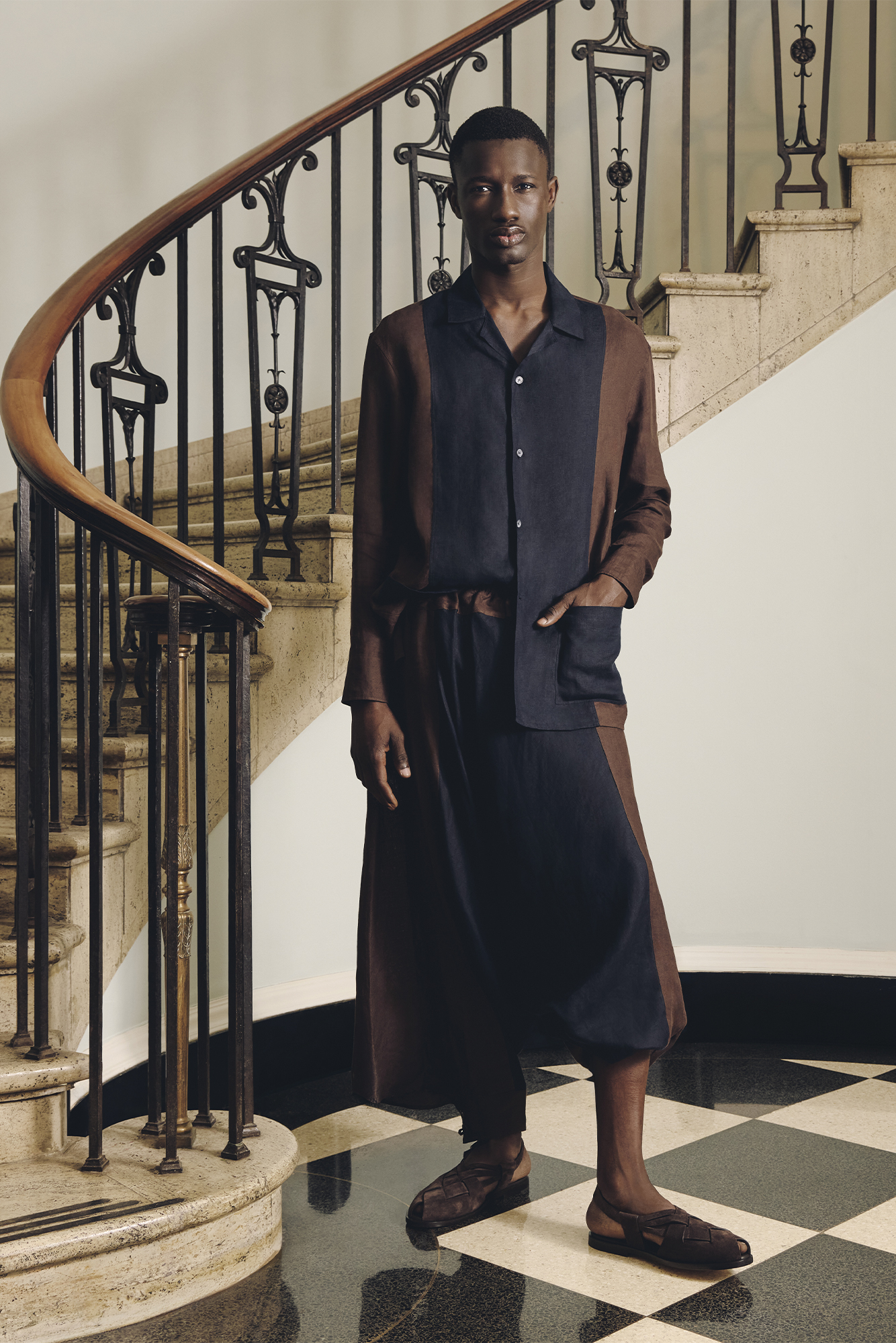 SHIRT ($1,920), PANTS ($2,080), AND SHOES ($1,760) BY LORO PIANA.