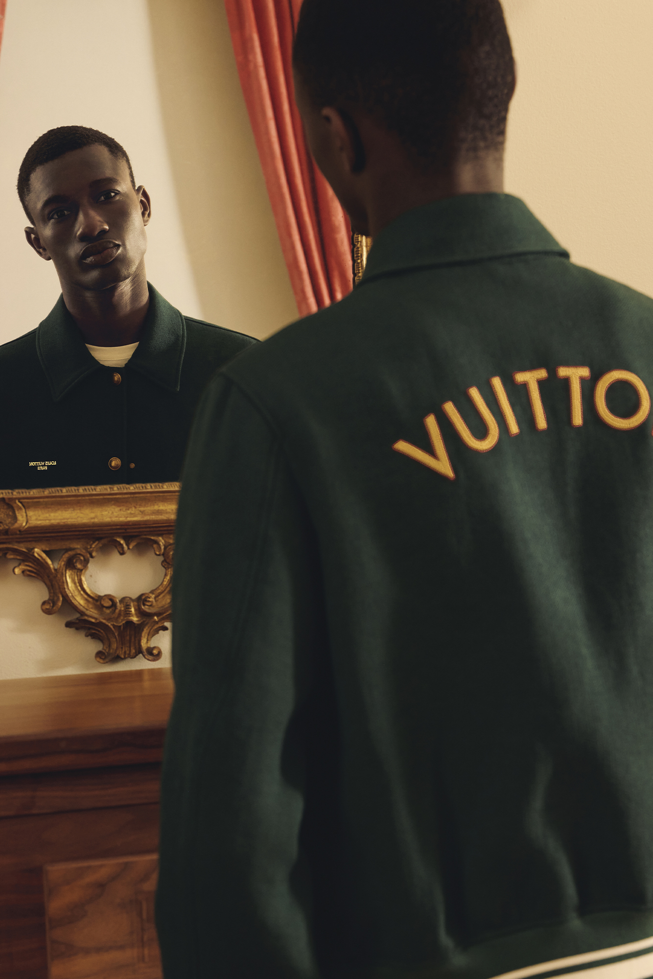 JACKET ($4,600), SHIRT ($1,090), AND PANTS ($3,150) BY LOUIS VUITTON MEN’S.