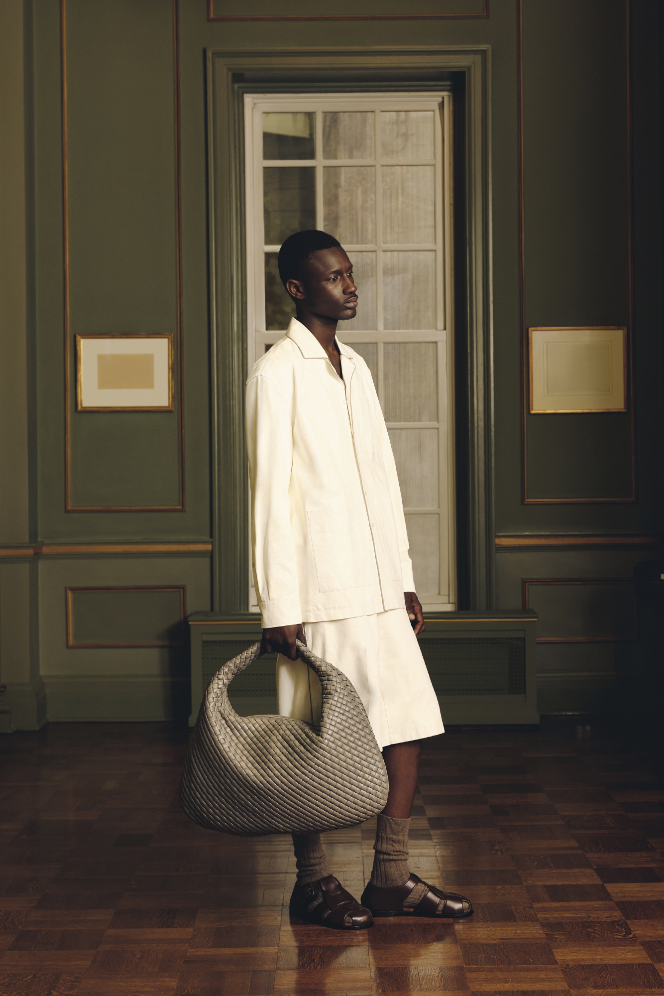 SHIRT, SHORTS, SHOES, SOCKS, AND BAG (ALL PRICE UPON REQUEST) BY BOTTEGA VENETA.