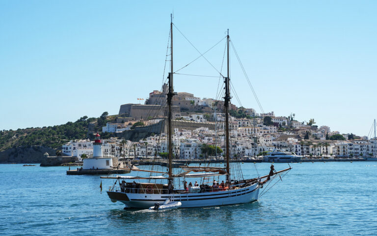IBIZA, SPAIN - MAY 28: A sailing ship on the water during the E1 Ibiza Showrun 2026 presented by Bombay Sapphire on May 28, 2026 in Ibiza, Spain. (Photo by Alex Bierens de Haan/Getty Images for E1 Series)