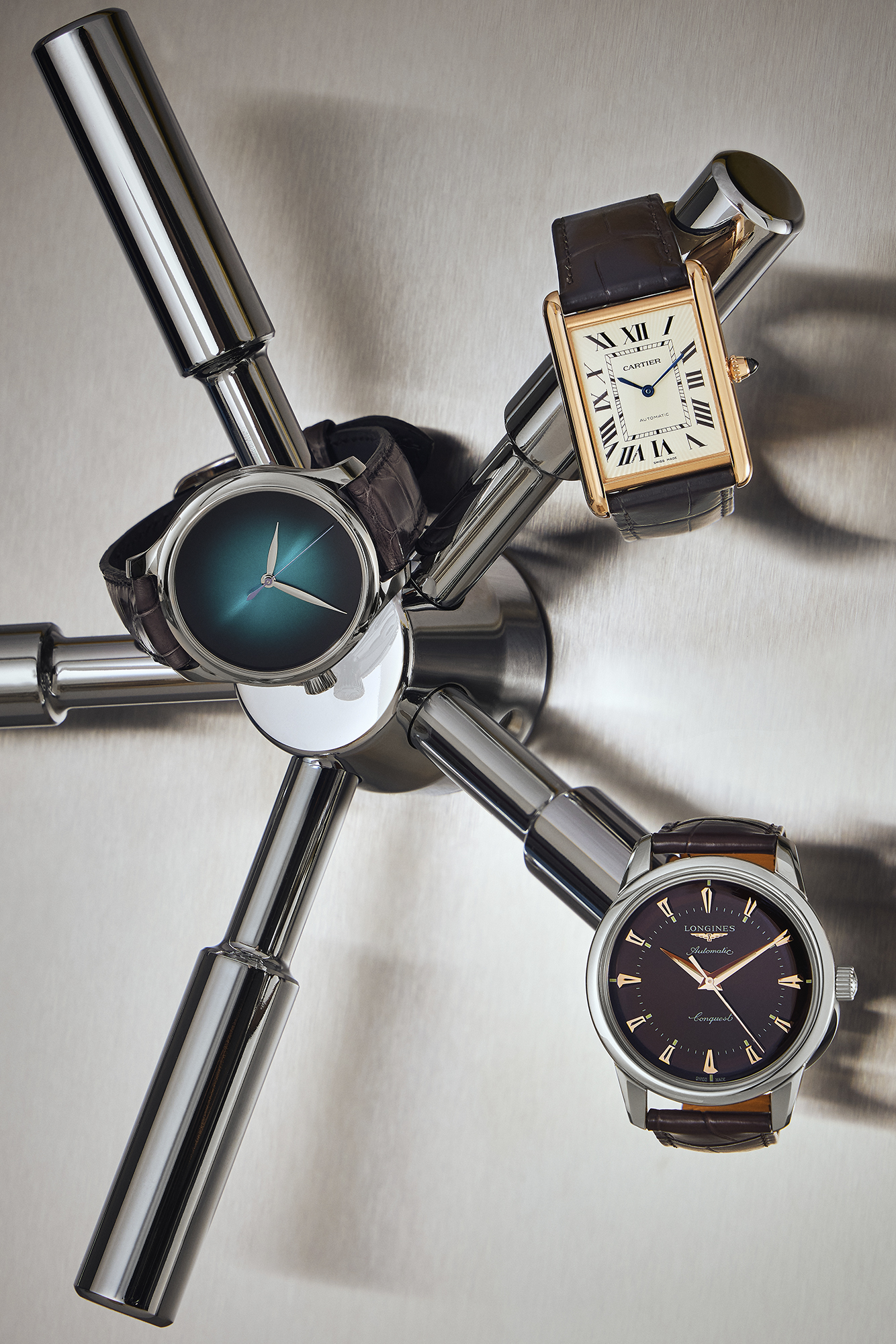 CARTIER TANK LOUIS CARTIER H MOSER & CIE ENDEAVOUR CENTRE SECONDS BLUE LAGOON AT ROYAL DE VERSAILLES JEWELLERS, LONGINES CONQUEST HERITAGE