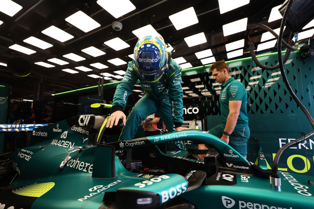 aston martin f1 on track