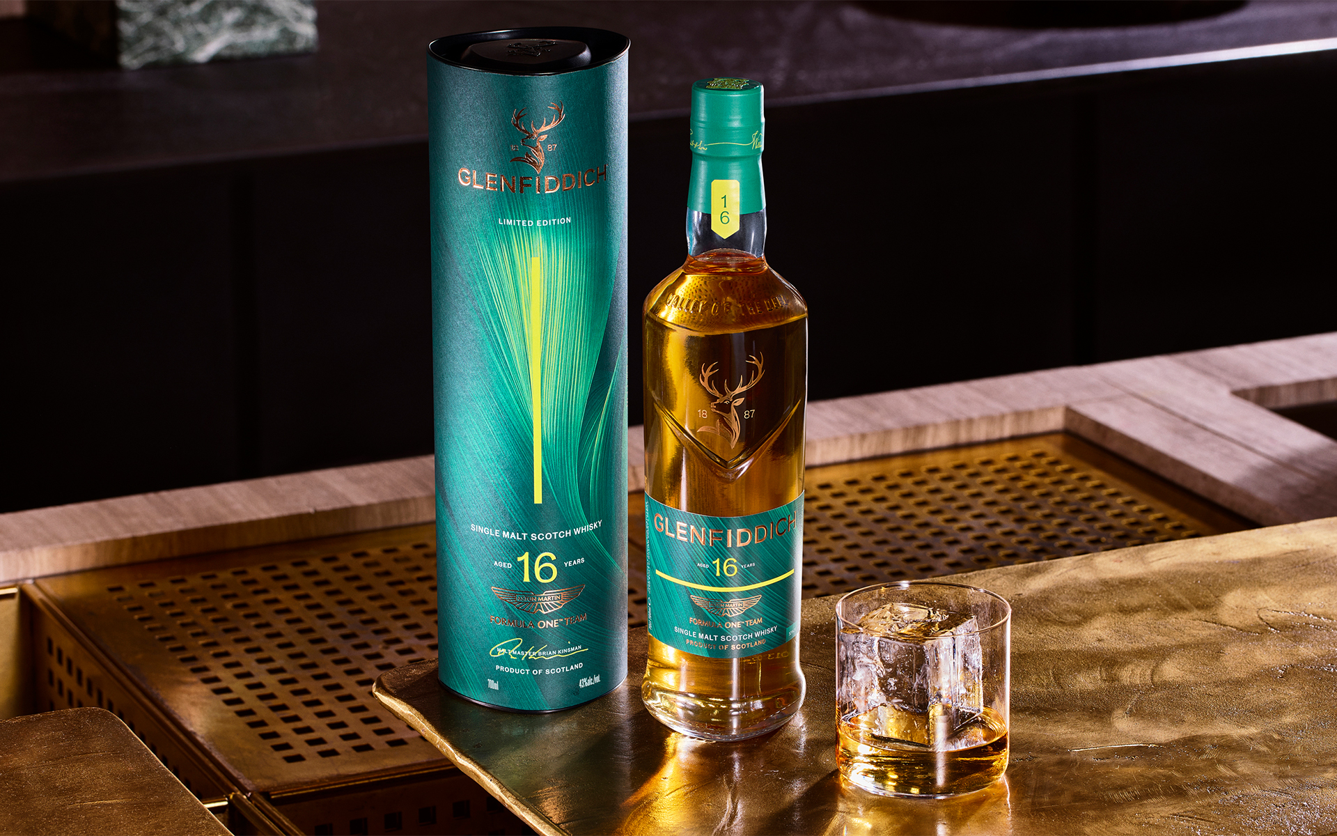 Glenfiddich Aston Martin whiskey collaboration. Photo courtesy of Glenfiddich.