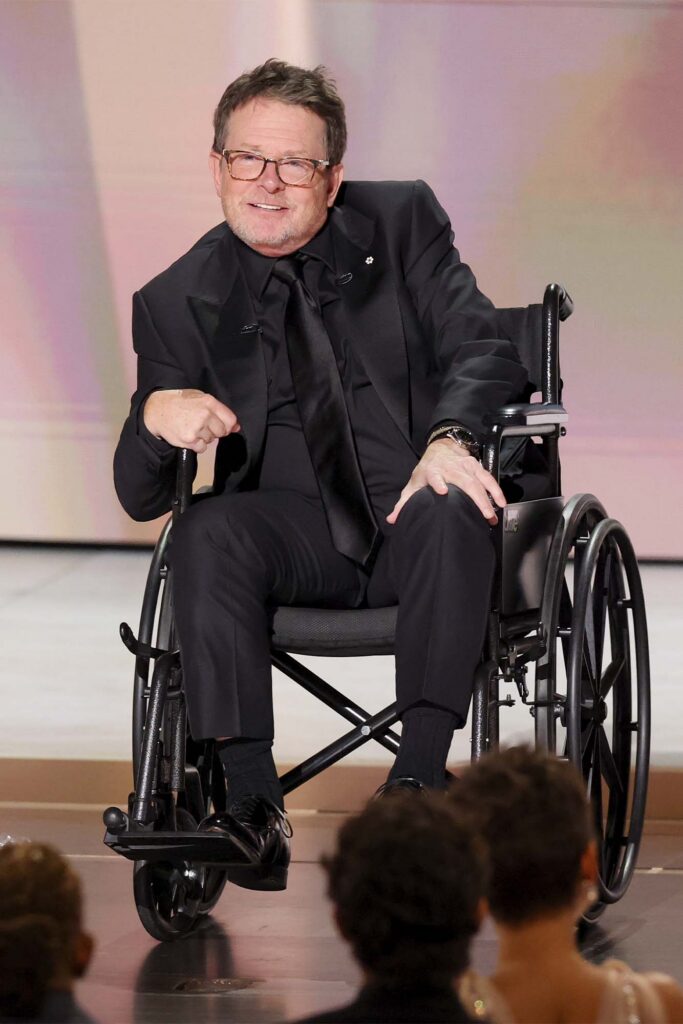 MICHAEL J FOX RECEIVING THE HUMANITARIAN AWARD AT THE EMMYS. PHOTO COURTESY OF OMEGA.