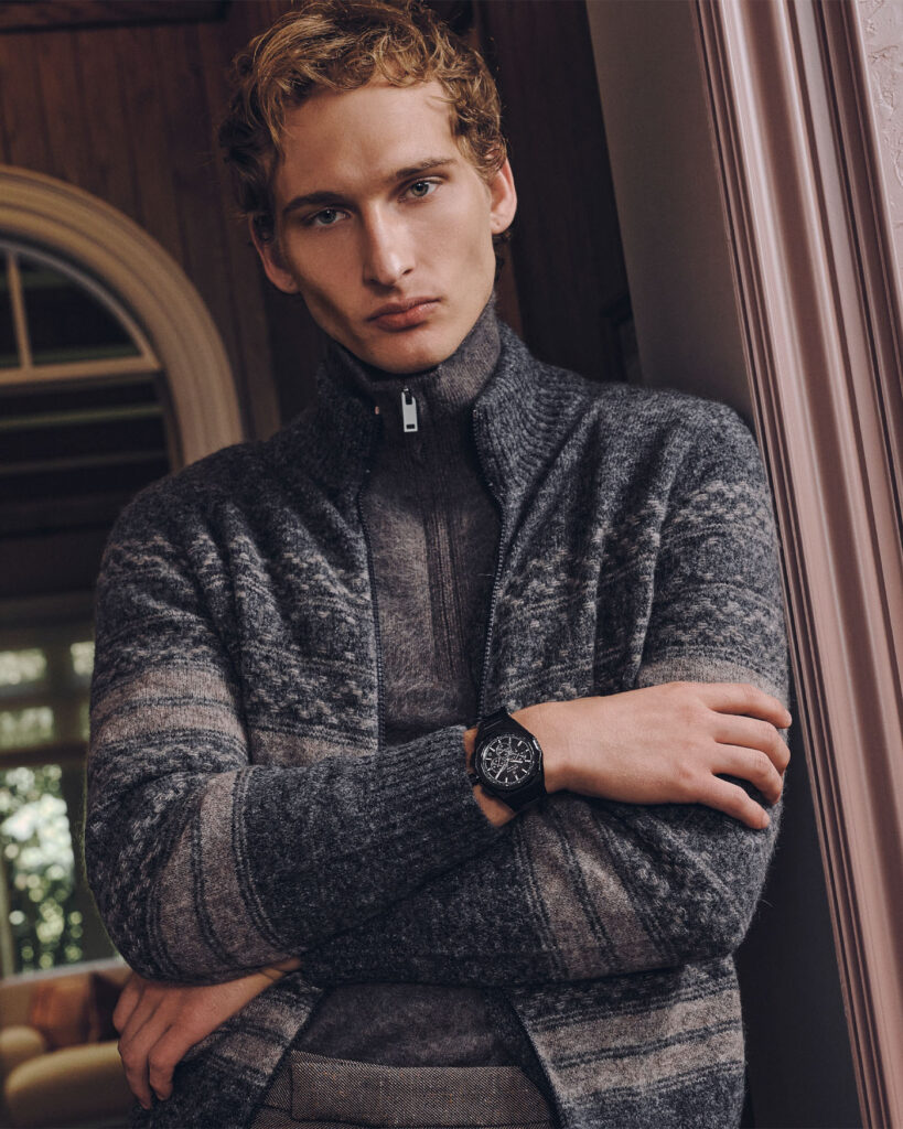 Knit Stack
Layer up this season with tactile knits that bring warmth, texture and dimension to every look.
LEFT: JACKET (2) AND PANTS (3) BY TODD SNYDER; SHIRT (0) BY CHAMPLAIN; RING (,600) AND RING (,250) BY TIFFANY & CO. RIGHT: CARDIGAN (,250) BY BRUNELLO CUCINELLI; SWEATER (PRICE UPON
REQUEST) BY COS; PANTS (0) BY BOSS; WATCH (,600) BY ZENITH. .
