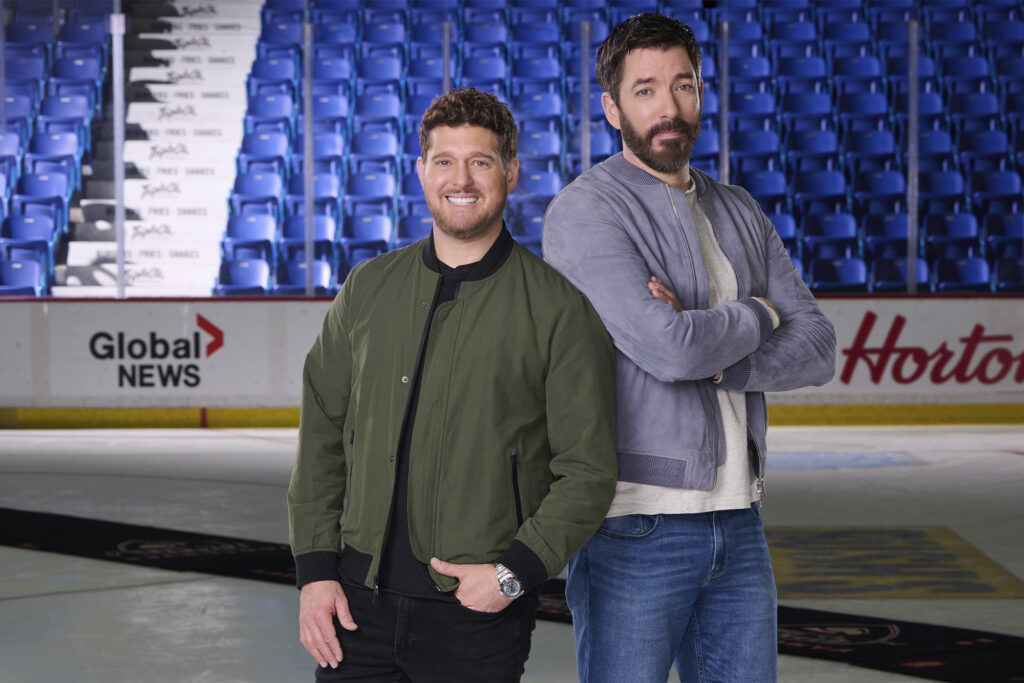 Michael Bublé and Drew Scott interview Hometown Giants photo courtesy of Prime Video
