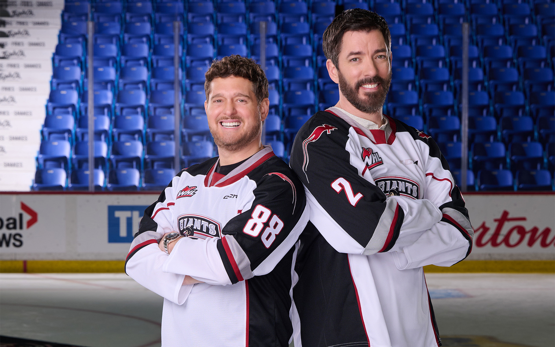Michael Bublé and Drew Scott interview Hometown Giants photo courtesy of Prime Video