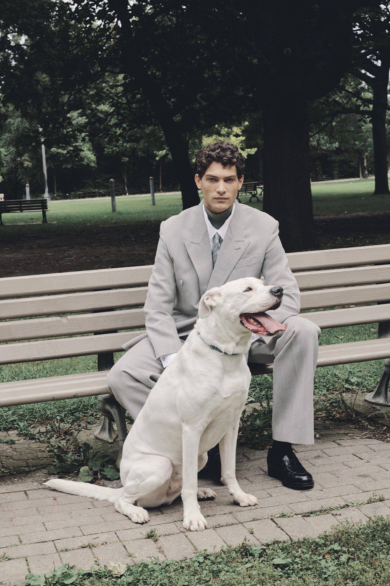 JACKET ($5,700), SHIRT ($1,450), T-SHIRT ($1,620), PANTS ($2,120), TIE ($345), AND SHOES ($2,350) BY LOUIS VUITTON MEN’S.